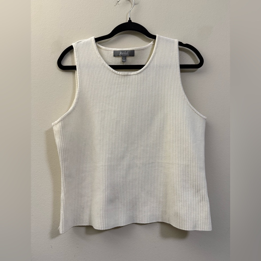 Marled By Reunited Clothing Sleeveless Ribbed Knit Crop Tank Top‎ in Cream - XL